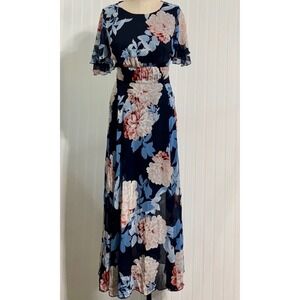 Enfocus Studio Navy Blue Floral Maxi Dress 10 Flutter Sleeve Peony Cottagecore